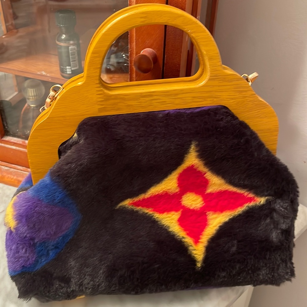 Cute furry multicolored bag. New